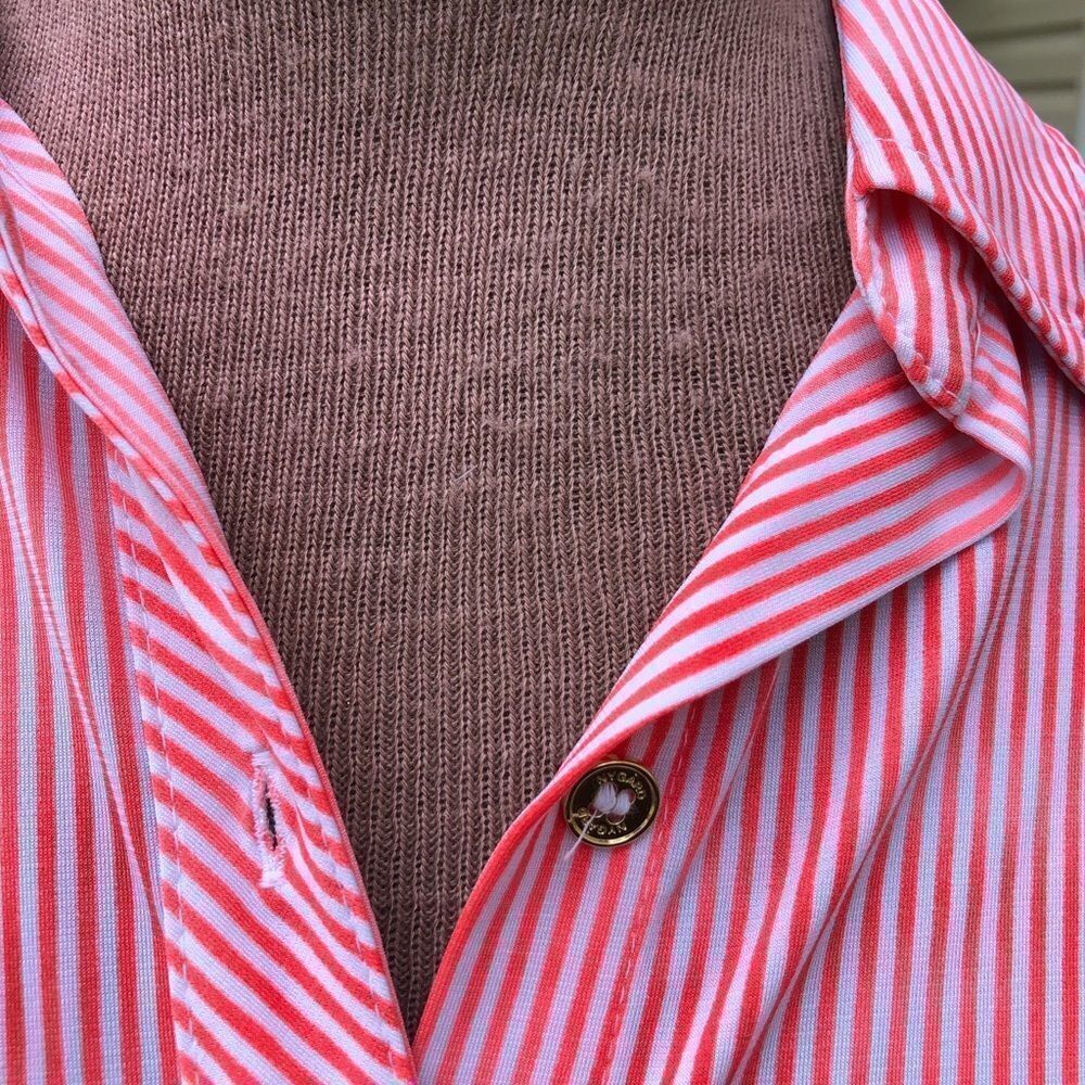 NYGARD orange & red pin striped button down blouse - Picture 6 of 9